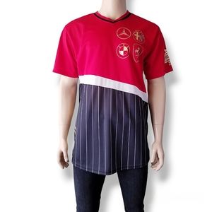 Lavish Society Red & Black Striped Paneled Racing Jersey Shirt